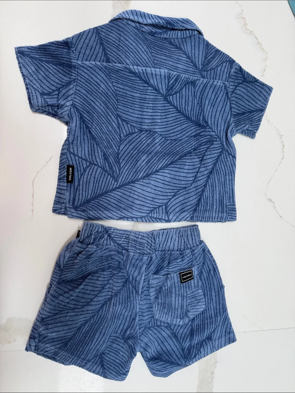 Volcom Blue Leaf-Print Kids Short Sleeve Pajama Set